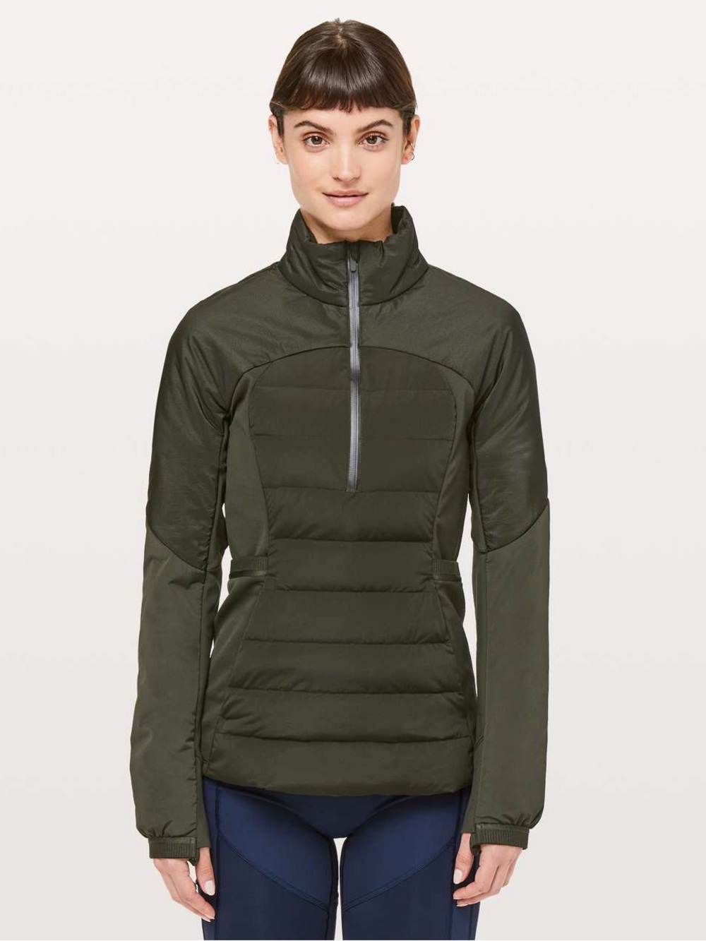 LULULEMON Down For It All Pullover Down Puffer Jacket Dark Olive Green Size 10